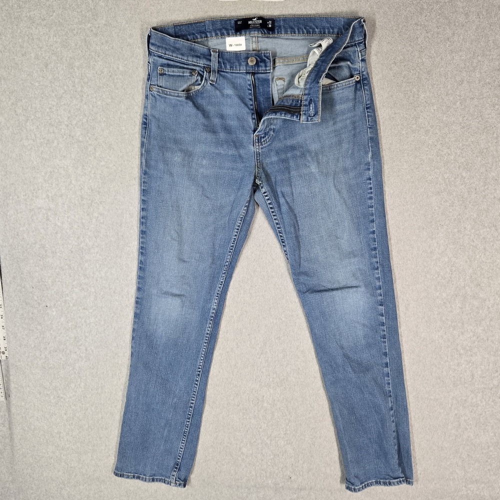 Hollister Men Jeans 32X30 Blue Denim Slim Straight 30" Inseam Stretch